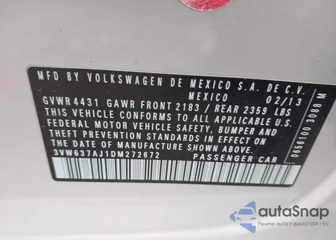 2013 Volkswagen Jetta Hybrid Sel из США, поврежденный, VIN 3VW637AJ1DM272672